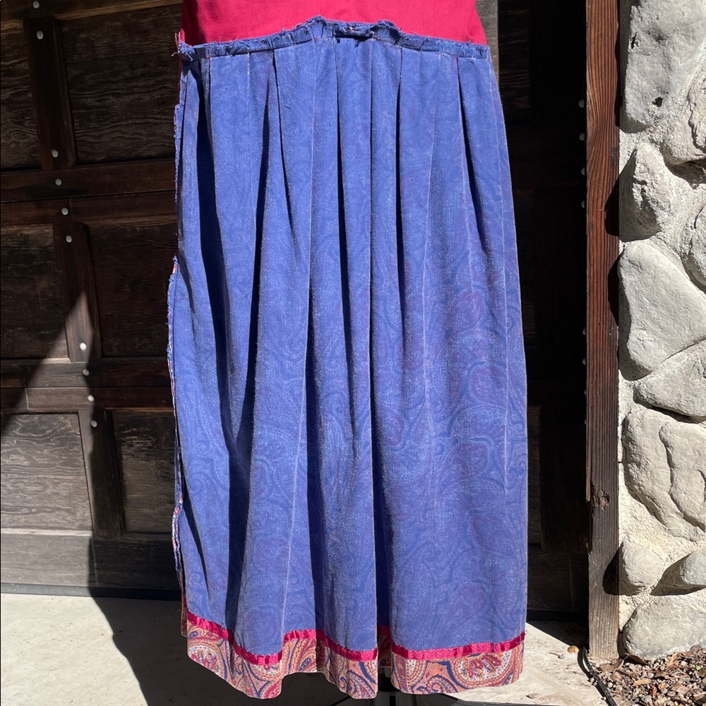 Vintage Paisley Corduroy Jumper Handmade in Burgundy and Blue-Violet Print - Picture 11 of 16